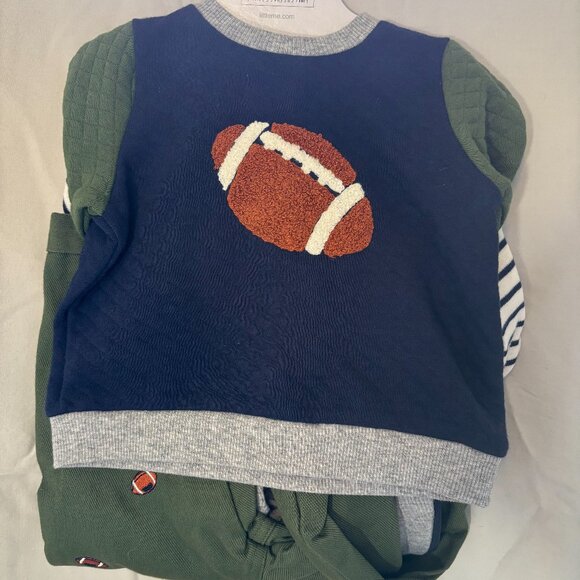 Little Me 4 piece overall set, green football, 6 mos - NWT - Picture 3 of 4